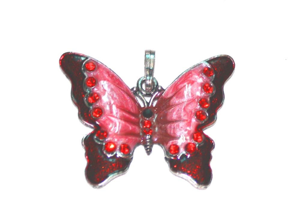 Red Enamel Rhinestone Butterfly Pendant  - Jewelry Pendant - Supplies  Pendant