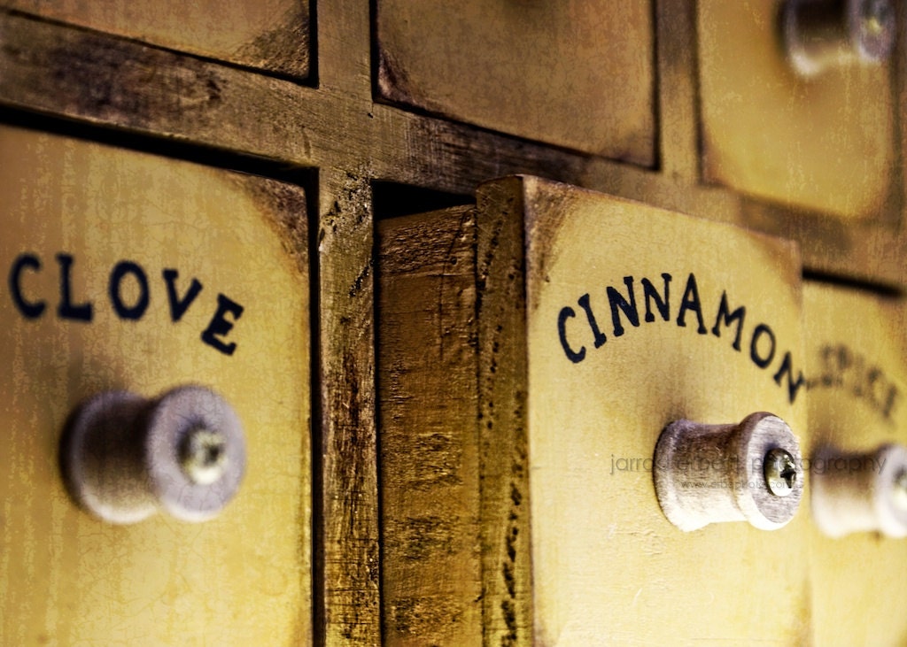 Vintage Spice Drawers - 5 x 7 Fine Art Print - Kitchen Decor