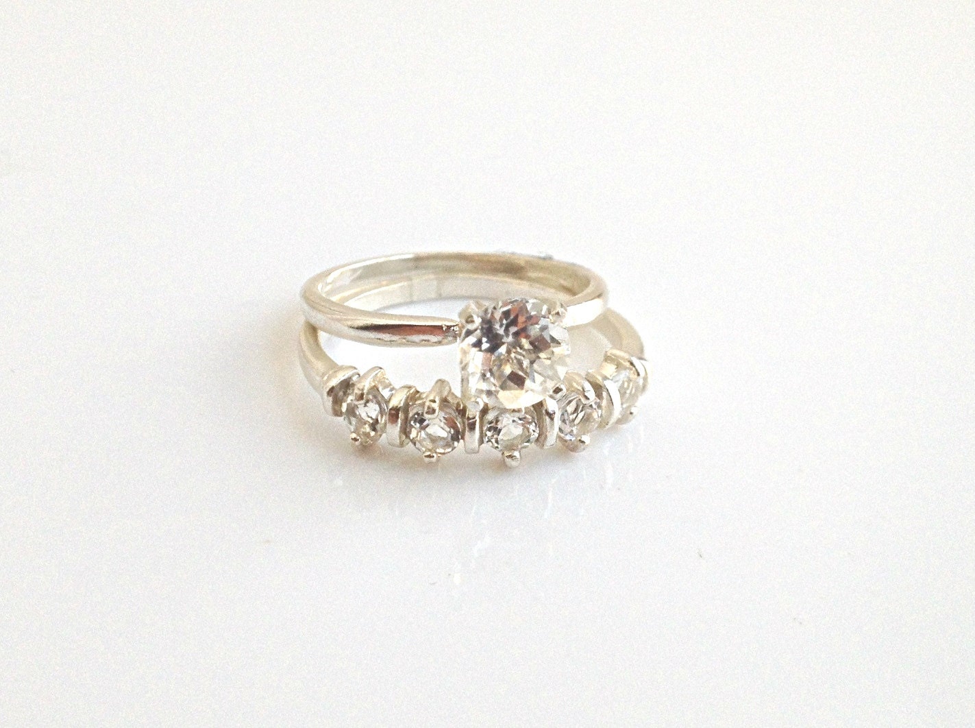 Wedding Ring Set White Topaz Sterling Silver Made To Order