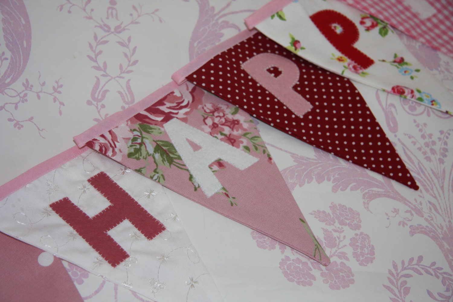 Happy Birthday Flag Banner Bunting with Bella Butterfly Pink and Red Custom made to order Birthday Party or Celebration or Photo prop Il_570xn