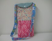Wine Gift Bag - Blue and Pink - Shoulder Strap - Long and Skinny - Patchwork