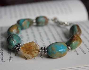 OOAK Handmade Gemstone Bracelet with Turquoise Nuggets and Citrine "Tucson Sky"