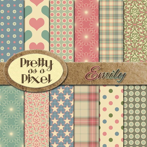Printable Scrapbook Paper - Emily - INSTANT DOWNLOAD - 12 x 12 - Set of 12