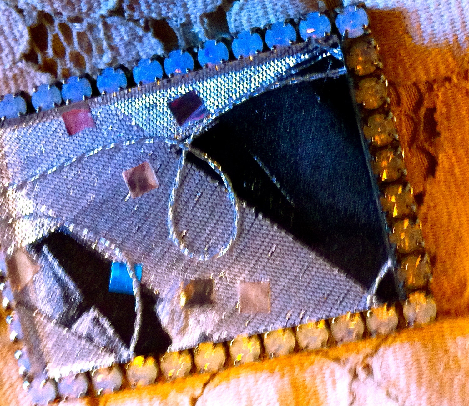Vintage Hand-made Rhinestone Silver and Mixed Media Art Deco Brooch