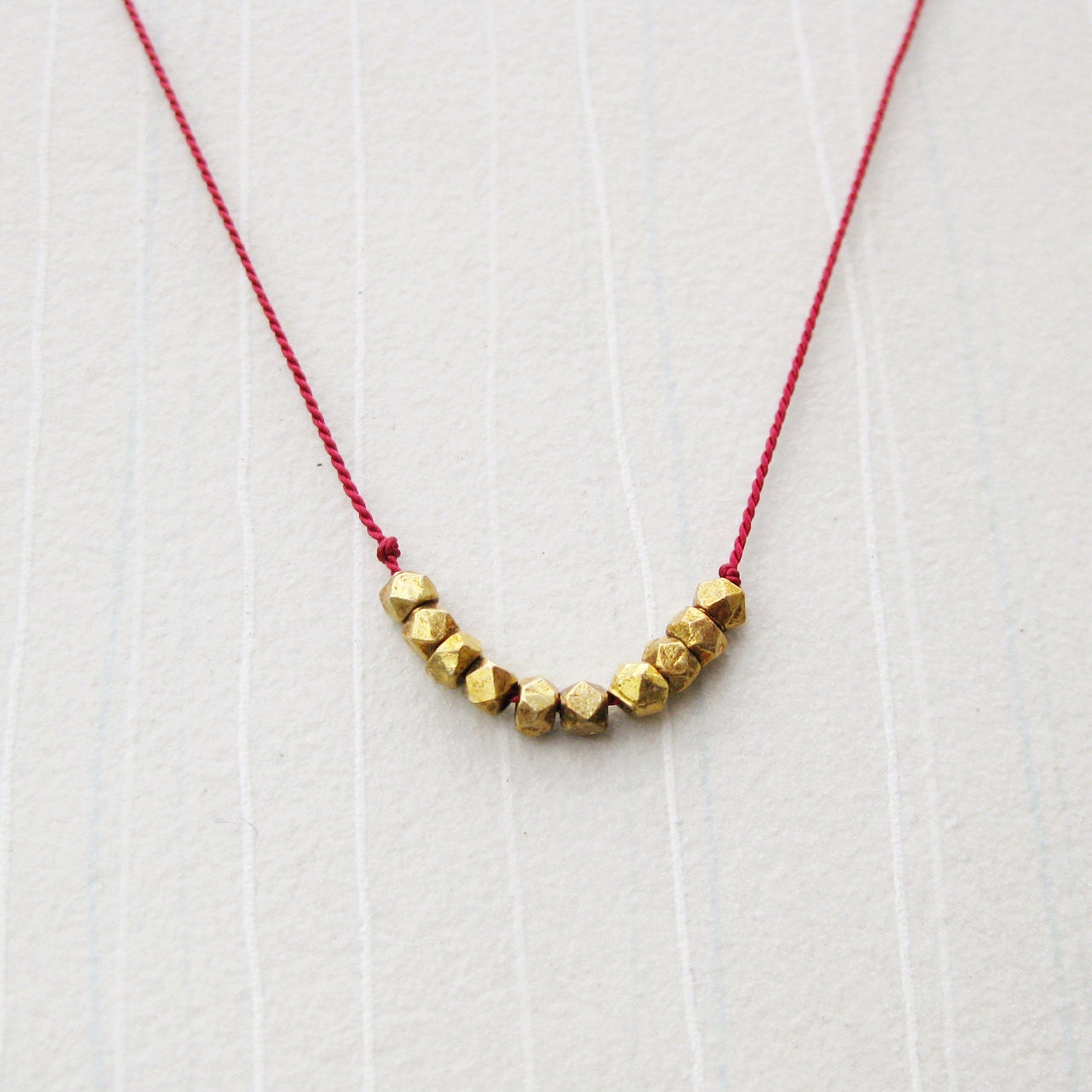 Golden Nugget Red Silk & Gold Vermeil Nugget Necklace