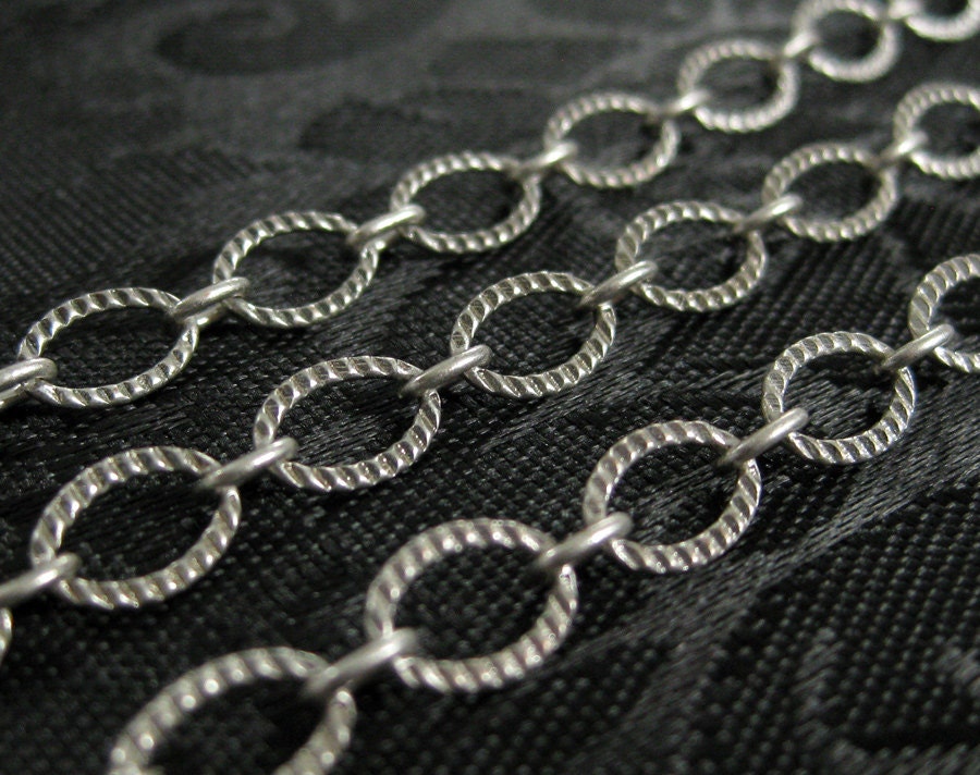 Long and Short Etched Textured Oval Chain 6.5mm Antiqued Silver Plated