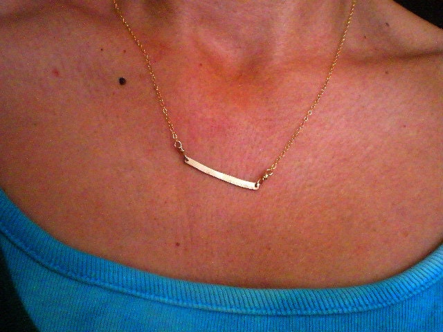 Hand forged gold bar necklace, 14K gold filled necklace