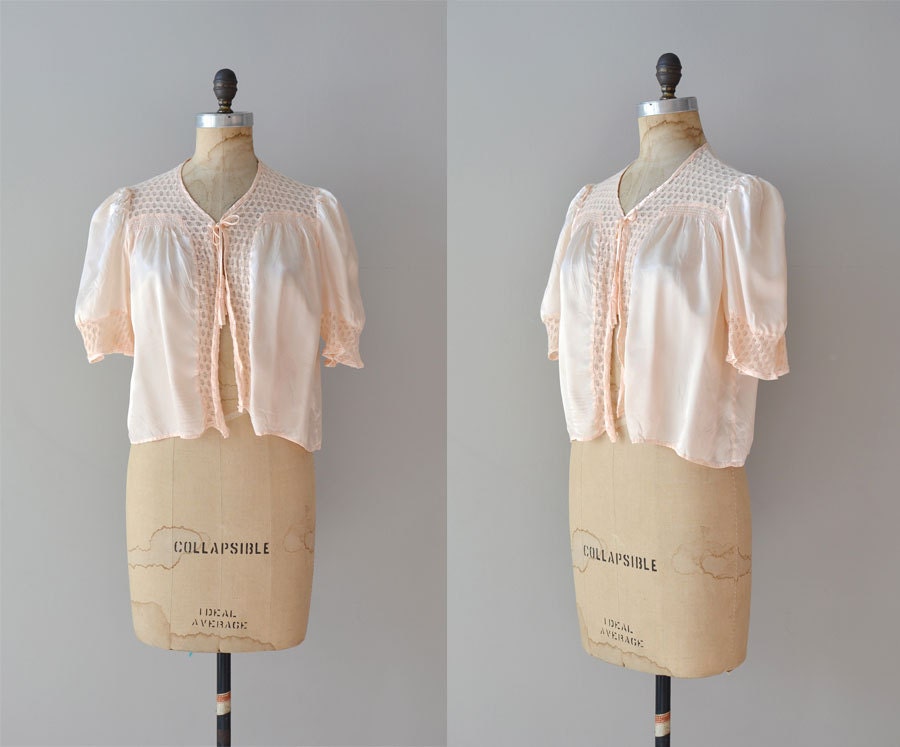 1930s lingerie / 30s silk bed jacket / peach silk jacket