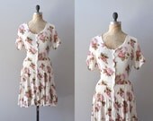 vintage floral dress / rose print 1990s dress / Paper Rose dress