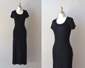 1980s black dress / body con black maxi dress / Maral dress