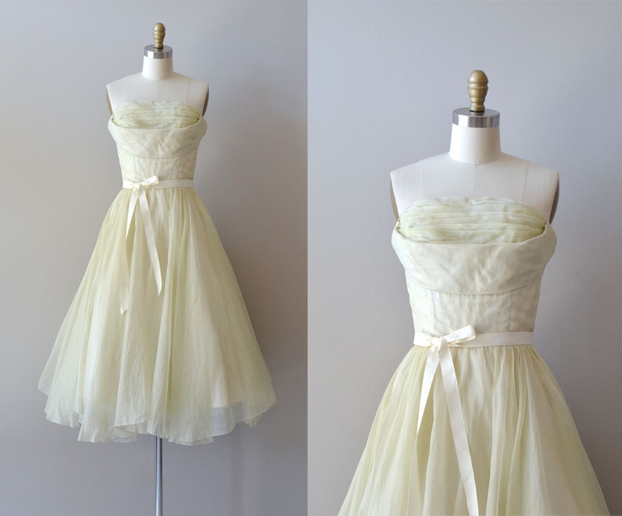 vintage 1950s dress / silk chiffon 50s dress / Inflorescence dress