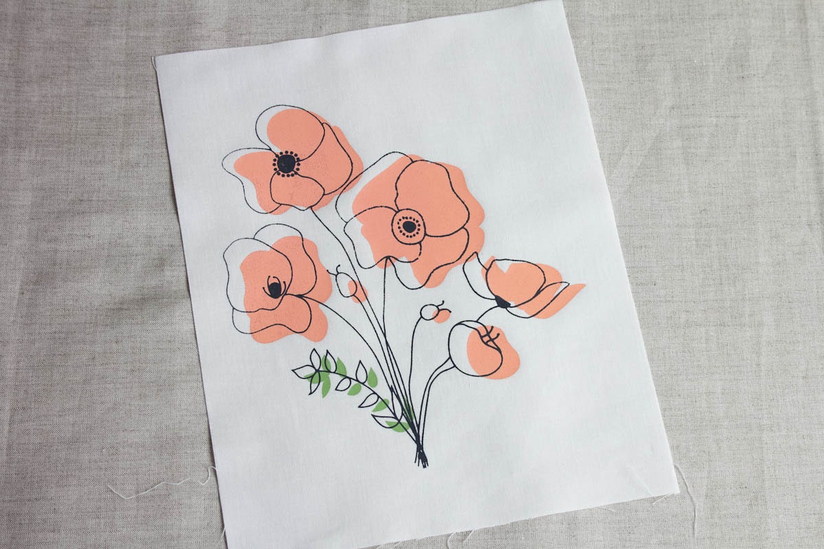 Bundle of Poppies Panel Hand Screen Printed (C)