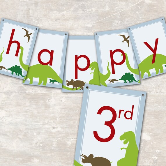 PRINT & SHIP Dinosaur Dig Birthday Party Pennant Banner ("Happy 1st Birthday") Il_570xn