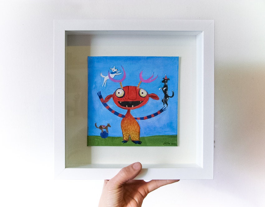 Original Monster Painting Acrylic, Monster Jungling Pets