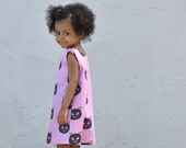 Pink Cat Organic Girls Dress - Eco Friendly Summer Pinafore - Kids Fashion (Ready to Ship in 2T, Made to Order 12 months 3T 4T)