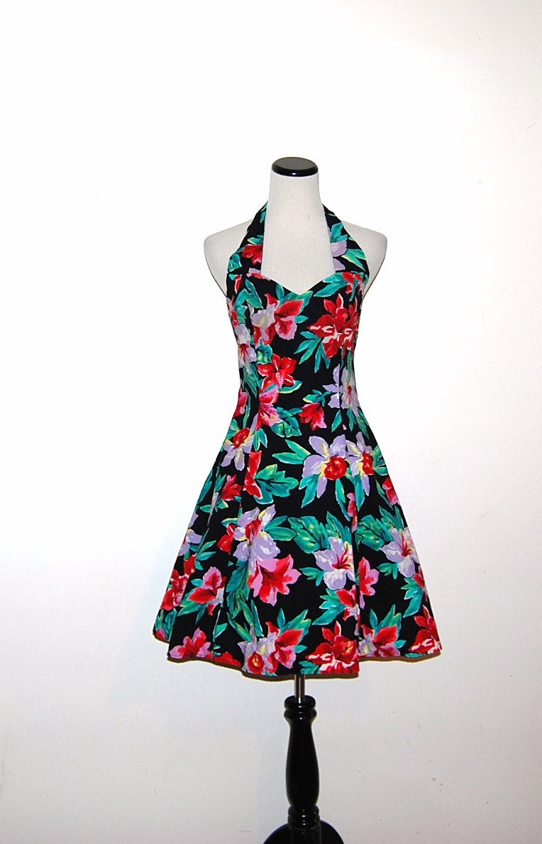 Vintage Dress Bombshell Floral 80s