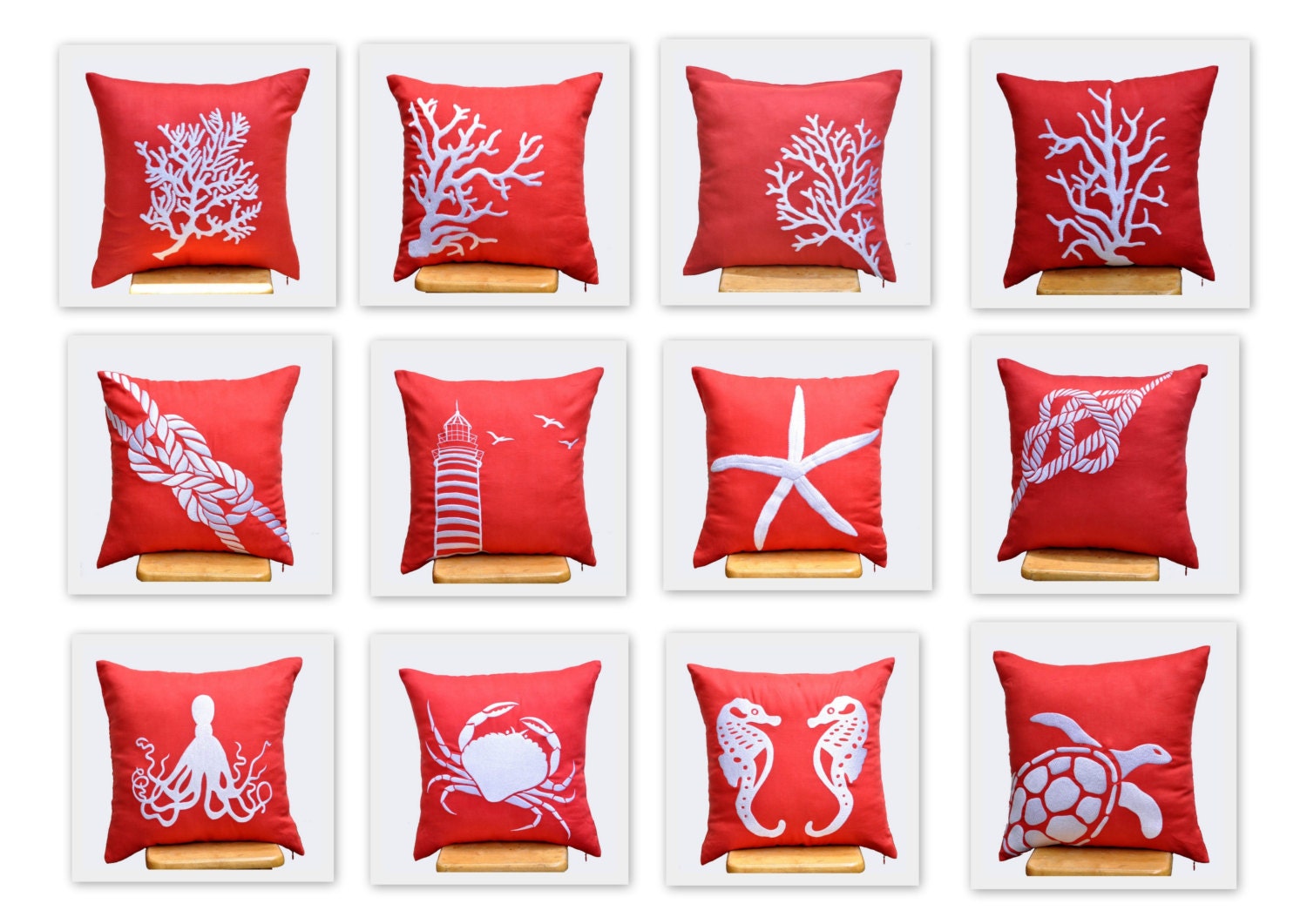 Coral Decorative Pillow Cover, 18 x 18 throw pillow cover, white coral cushion, orange accent pillow, nautical pillow, linen pillow