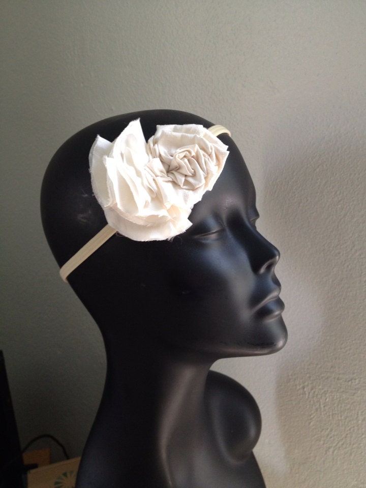 1920s Inspired Ivory Floral Headband Head Piece Bandeau- Bridal Collection