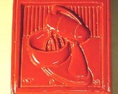 Red kitchen tile, retro mixer, stoneware, high fire, ceramic, pottery