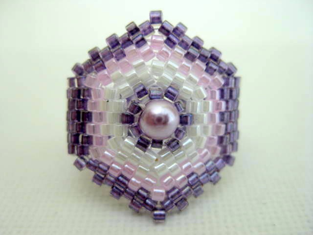 Peyote Ring Hexagon Beaded Band  Geometric - size 4, 5, 6, 7, 8, 9, 10, 11,