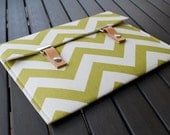 iPad Case / iPad Cover / Padded iPad Case / iPad Case with Leather Strap - Chevron Green Natural