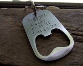 Stainless steel bottle opener keychain, stamped on both sides