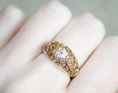 Silver and Gold Filigree Flower Ring, Size 6.75