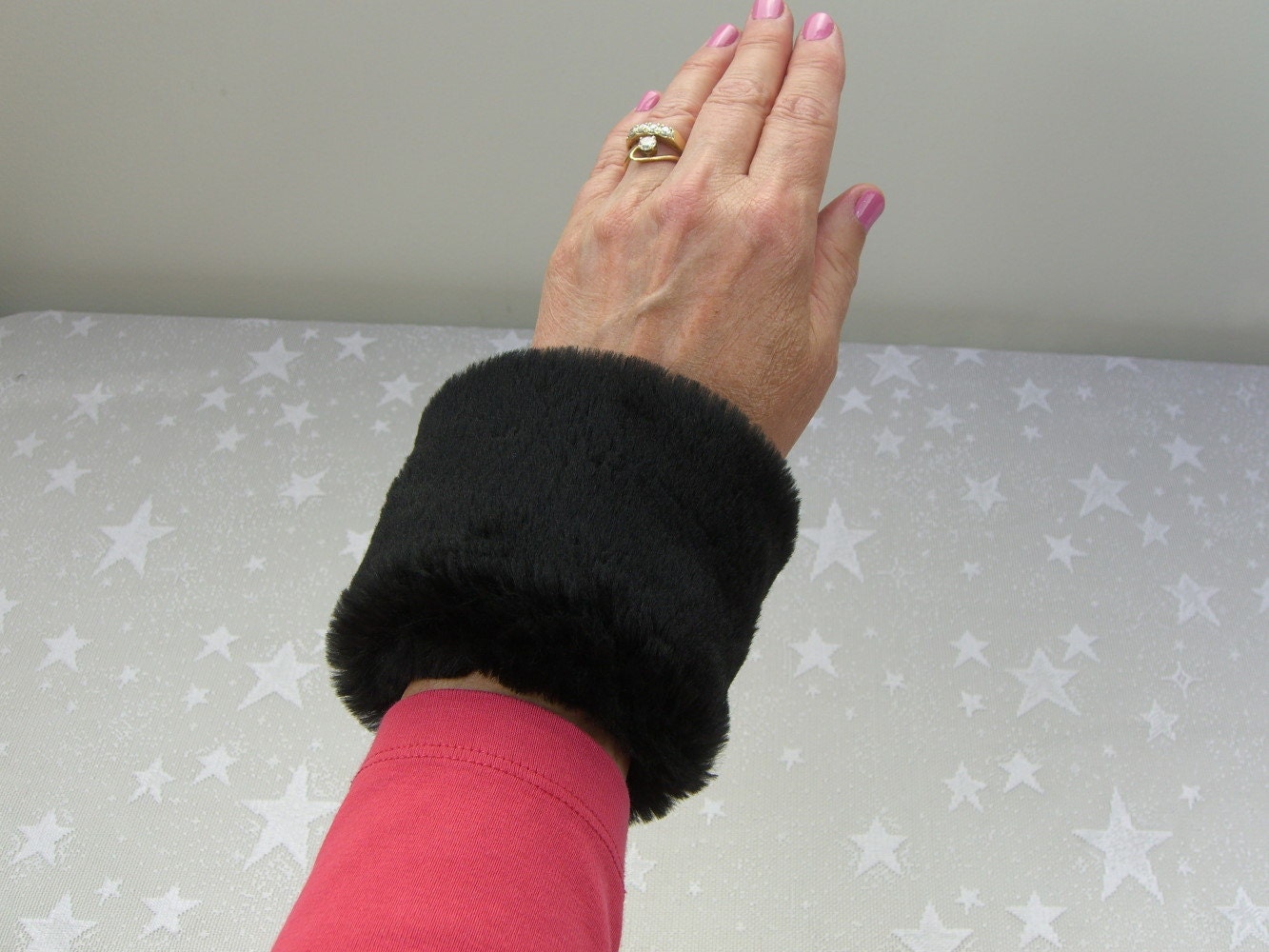 Faux Fur Wrist Cuffs, Fur Sleeves, Wrist Warmers, Black Beaver Fur Wrist Cuffs