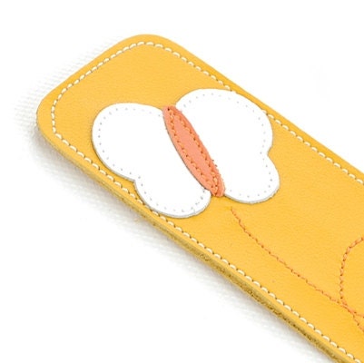 Mally Designs Leather Butterfly Bookmark, White Butterfly on Mustard Yellow