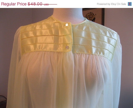 50% off Storewide Sale vintage yellow CHIFFON dolly peignoir satin lingerie sheer robe
