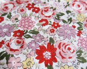 Floral Fabric - Roses and Daisies in Red - Half Yard