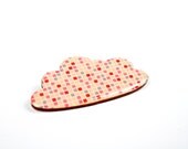 Washi Patterned Cloud Brooches - Pink Squares, Wood Accessory, Illustration Jewelry