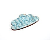 Washi Patterned Cloud Brooches - Blue Geometric, Wood Accessory, Illustration Jewelry