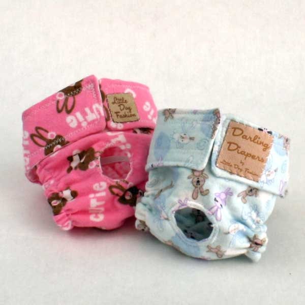 Two Pack Dog Diapers Set Pink Blue Bunny Flannel for Small Dogs