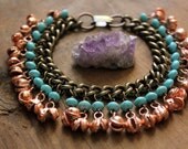 Rambler's Trace. Vintage Brass, Magnesite and Rustic Bell Bracelet.