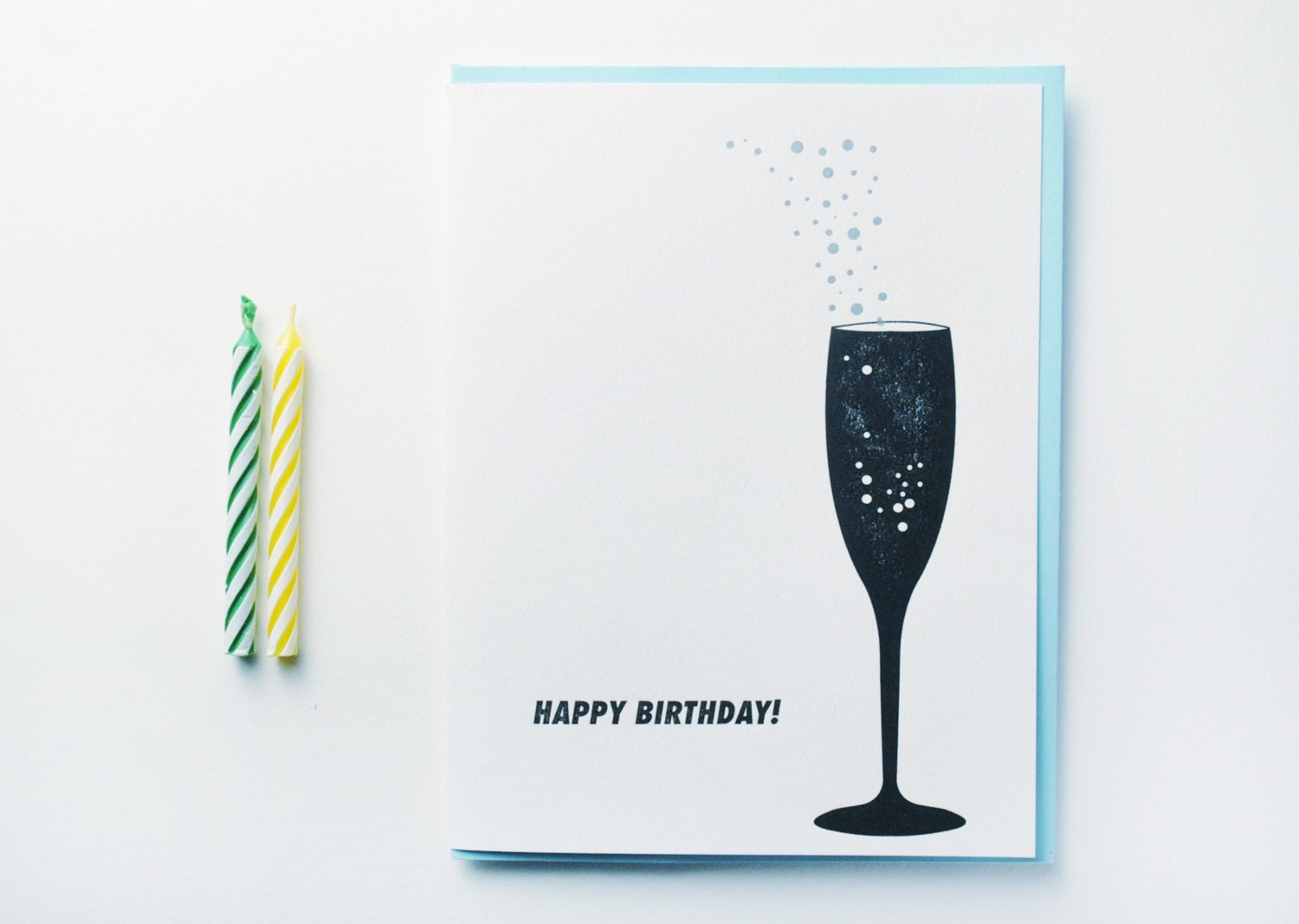 Happy Birthday Bubbly Champagne Card Letterpress Printed