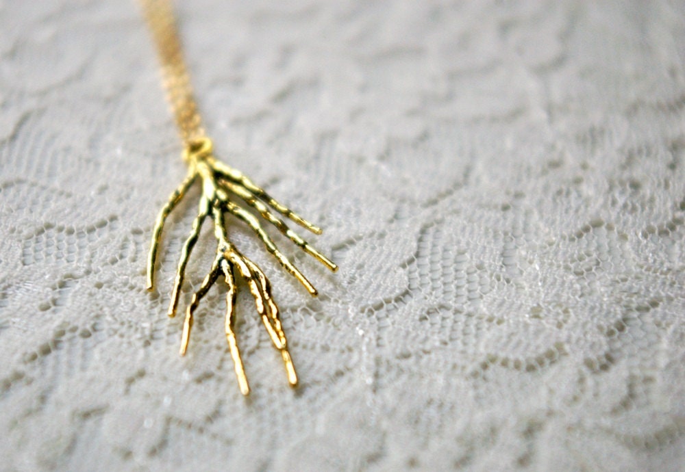 Branch necklace. Oxidized gold plated brass charm on gold plated chain.