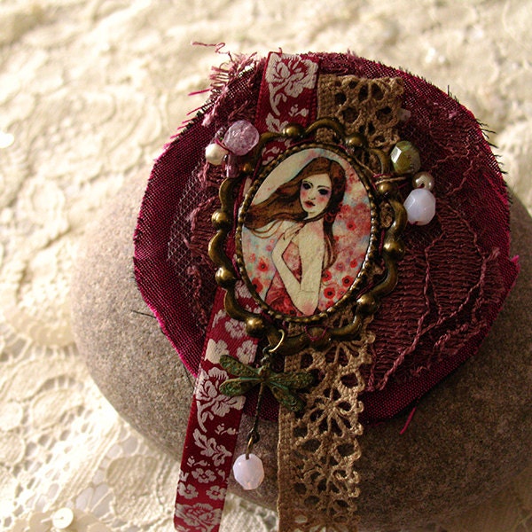 Unique Fabric Brooch - Poppies in the sky