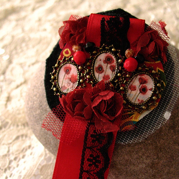 Unique Fabric Brooch - Poppies Trio