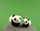 Mommy And Baby Panda Set - Hand Sculpted Miniature Polymer Clay Animal