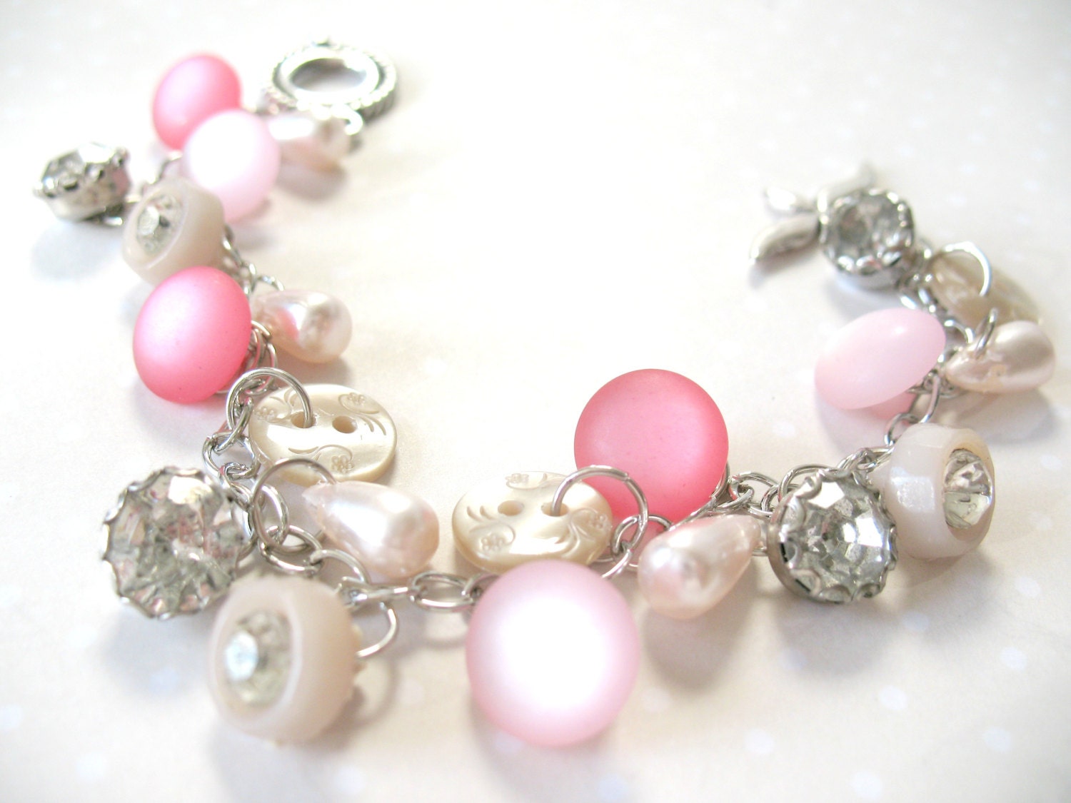 Vintage Buttons Charm Bracelet - Tickled Pink