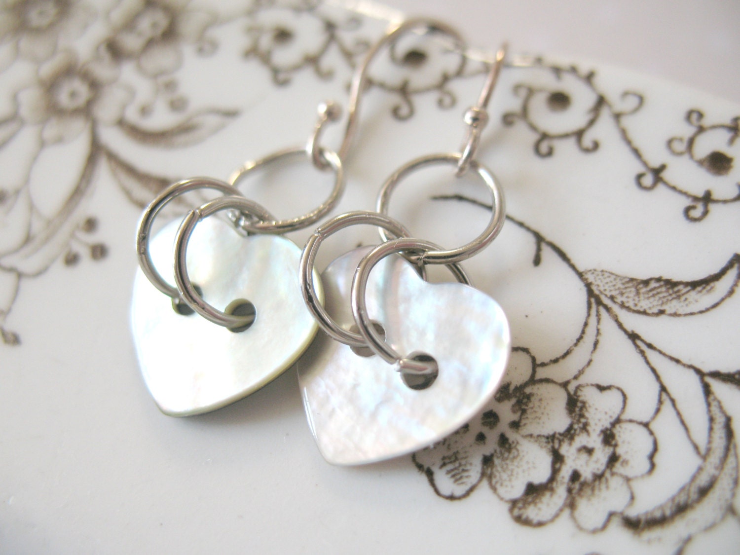 Vintage Heart Button Earrings - sterling silver