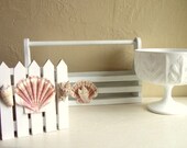 Beach Cottage Collection Sea Shell Decorated White Wooden Basket Planter and Milk Glass