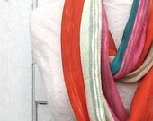 Striped Scarf, Multi Color, Turquoise , Pink and Orange Scarf, Lightweight Spring Scarf