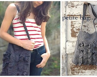 Rustic Chic, Small Cotton Bag, Shabby Ruffles, Summer Bag, Adult or Young Miss