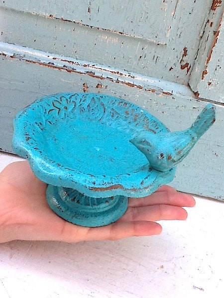 Petite Garden Bird Bath Rustic And Distressed, Shabby Chic White