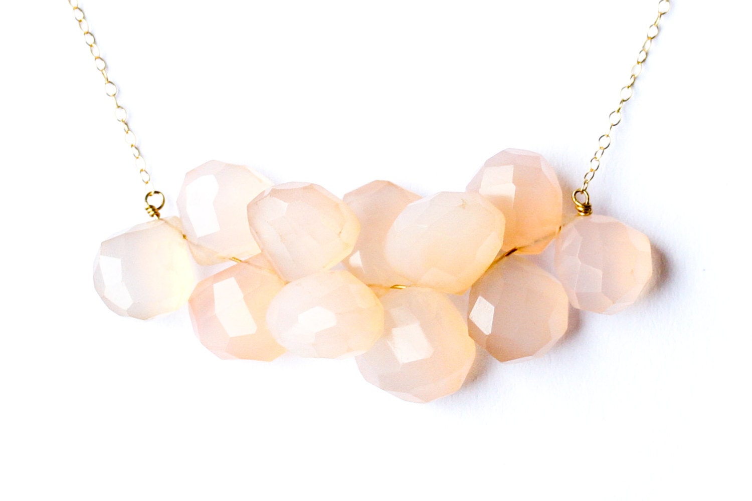 Pink bridesmaid necklace - pink bridesmaid jewelry - blush necklace - gold necklace - chalcedony necklace - blush pink wedding jewelry