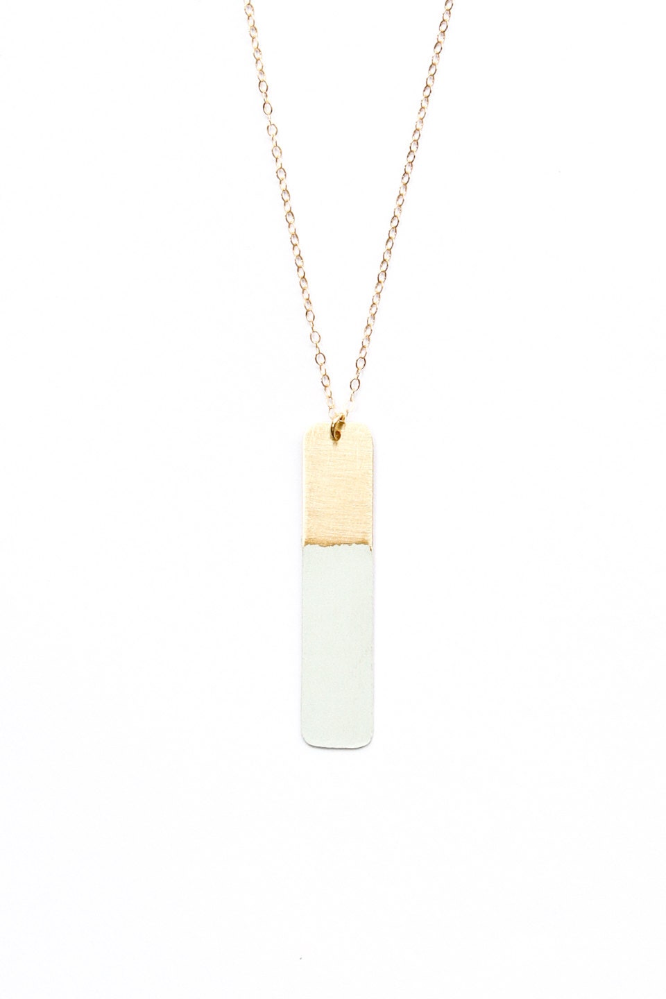 Long gold necklace - gold bar necklace - geometric jewelry - minimalist necklace - layering necklace - seafoam dipped necklace