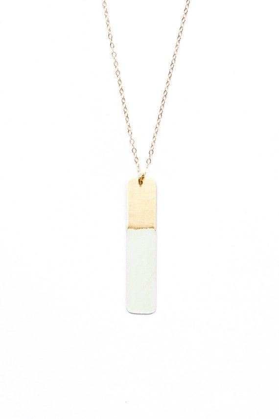 Long gold necklace - gold bar necklace - geometric jewelry - minimalist necklace - layering necklace - seafoam dipped necklace