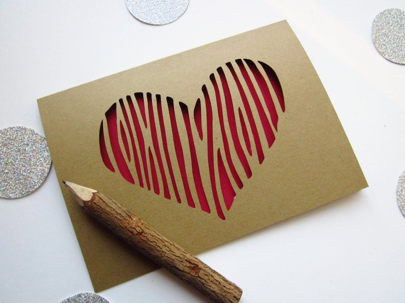 Red Woodgrain Heart Card - Paper Cut Valentine